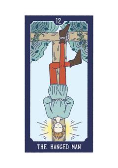 タロット_12吊るされた男_手描イラスト タロット,tarot,吊るされた男,人物,占い,カードのイラスト素材
