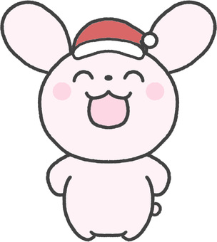 笑顔のうさぎのサンタ帽子を被ったイラスト クリスマス,サンタ帽,サンタクロース,12月,うさぎ,ピンク,ゆるい,かわいい,手描き,イラストのイラスト素材