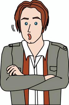 外国人興味そそる 外国人,男性,若い,腕,組む,興味,話し,聞く,頷く,ブラウンのイラスト素材