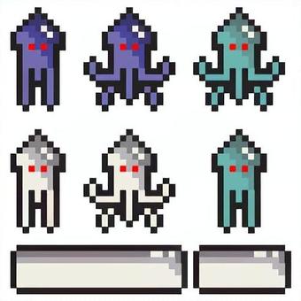 ドット絵アイコンセット いか ドット絵アイコンセット いか セット,イカ,色違い,アイコン,アイコンセット,ドット絵,ピクセルアート,カラーバリエーション,セット素材,海の生き物のイラスト素材