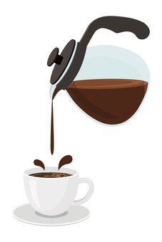 ホットコーヒーとサーバー1 コーヒーポッド,コーヒーサーバ,ガラス,容器,コーヒー,コーヒーカップ,ドリップ,ポット,器具,かわいいのイラスト素材