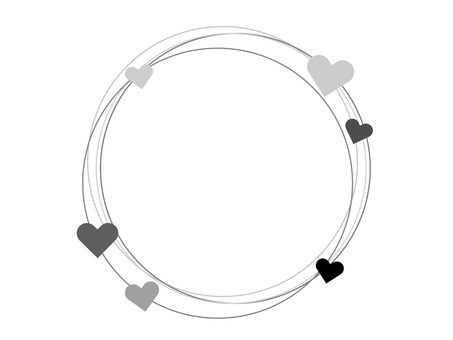 モノクロの円形ハートフレーム フレーム,背景,ハート,円,飾り枠,輪,線,ワイヤー,繊細,モノクロのイラスト素材