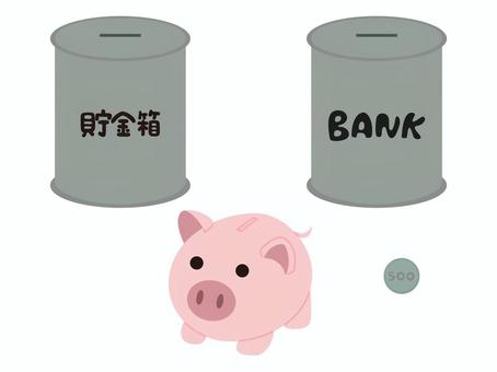 豚と缶の貯金箱のセット（主線なし） 貯金箱,お金,缶,硬貨,貯金,豚,貯蓄,イラスト,シンプル,かわいいのイラスト素材