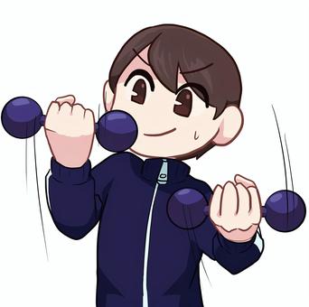 筋トレをする男性 筋トレをする男性 人物,生活,バストアップ,男性,ジャージ,ダンベル,トレーニング,運動,素材のイラスト素材