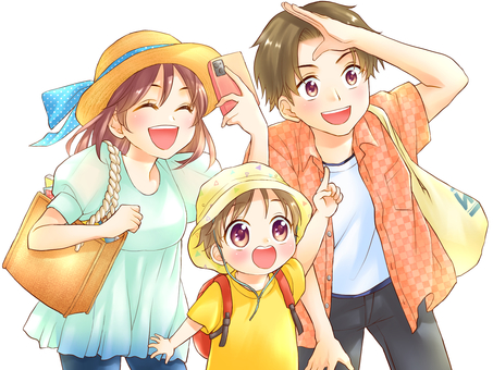 夏のおでかけ 夏のおでかけ ファミリー,家族旅行,おでかけのイラスト素材