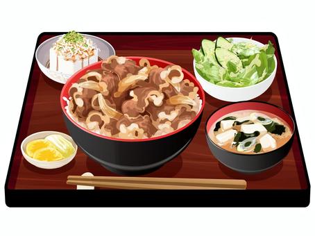 牛丼定食 牛丼,定食,料理,食べ物,丼物,牛肉,味噌汁,ネギ,豆腐,わかめのイラスト素材