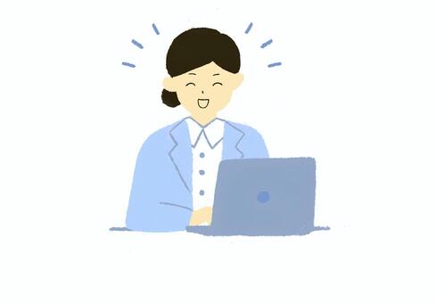 オンライン会議をする女性 作業,笑顔,パソコン,pc,デスクワーク,仕事,ビジネス,会社員,オフィス,職場のイラスト素材