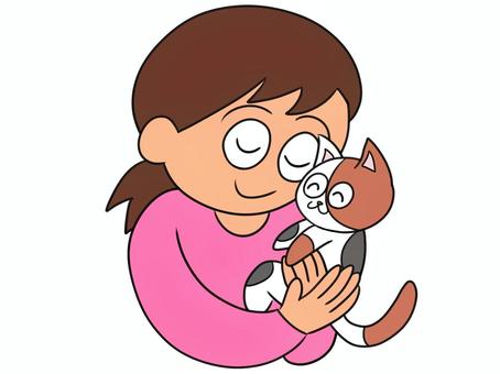 猫を抱く女性のイラスト 猫,女の子,抱っこ,ペット,ねこ,女性,動物,生き物,ネコ,日常のイラスト素材