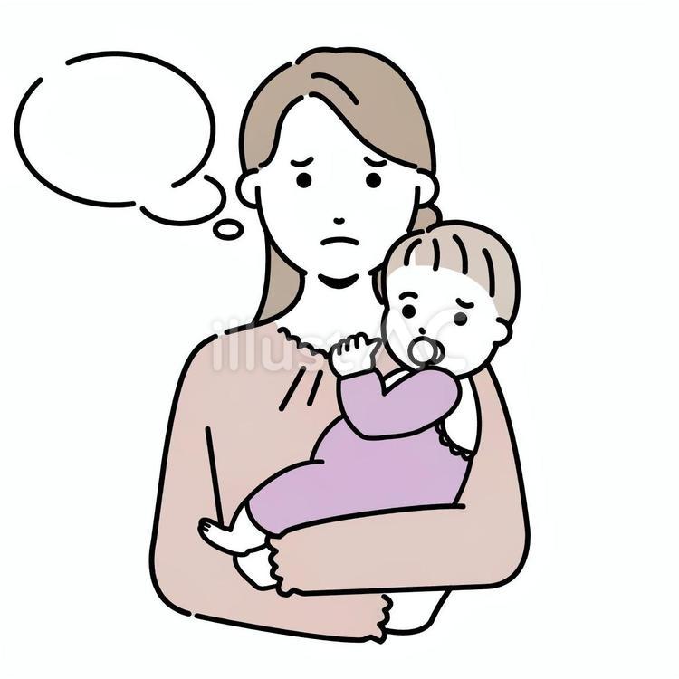 悩むお母さんと赤ちゃん お母さんと赤ちゃん,母親,母のイラスト素材