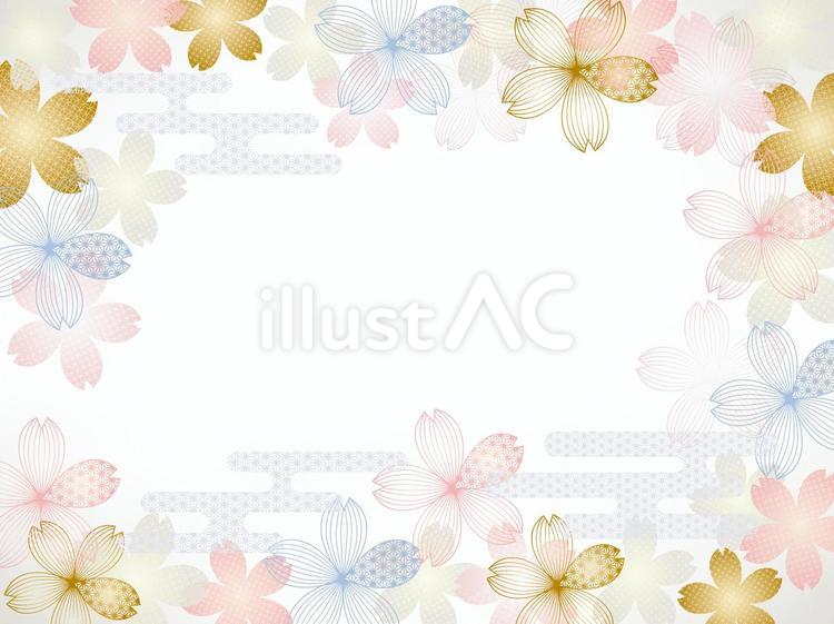 和柄の桜の花シルエットと雲の背景 桜,花,春のイラスト素材
