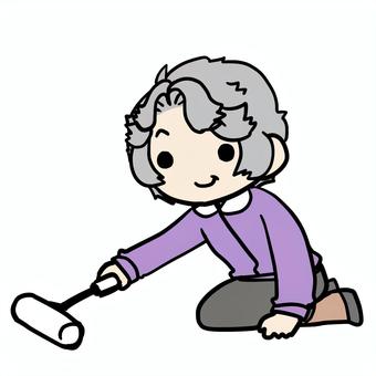 コロコロをかけるおばあさん コロコロをかけるおばあさん おばあさん,コロコロ,掃除,かける,掃除道具,便利,アイテム,清掃,潔癖症,こまめのイラスト素材