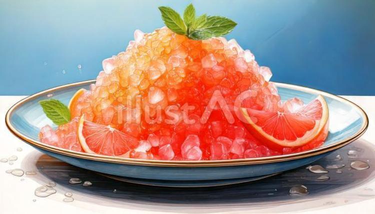 グレープフルーツのかき氷 果物,フルーツ,食材のイラスト素材