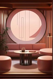 Illustration, interior, pink, room, 