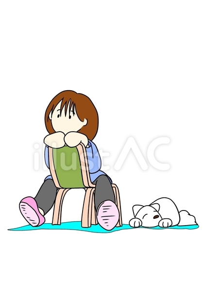 椅子に座る女性とイヌ