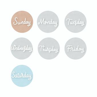 手描き曜日アイコン　まとめ 曜日,アイコン,水彩風,手描き風,淡色,くすみカラー,ラベル,素材,丸型,スケジュールのイラスト素材