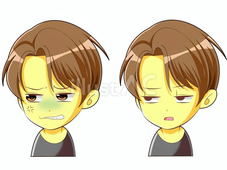 SNS顔アイコン風　表情差分（不機嫌） 男性,青年,顔のイラスト素材