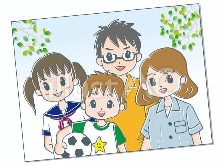 4人家族の記念写真 アルバム,4人,中学生のイラスト素材