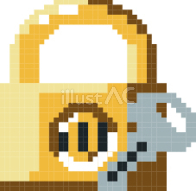 ドット絵の金の南京錠です ドット絵,南京錠,シンプルのイラスト素材