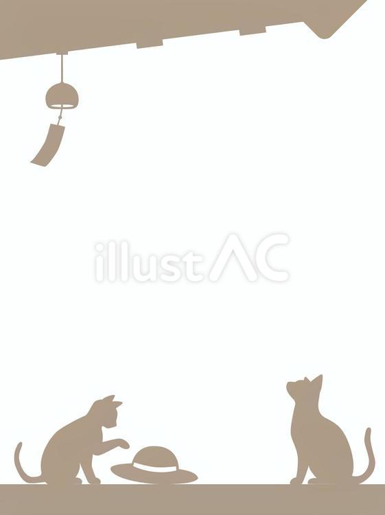 猫と風鈴のシルエット背景（ブラウン・縦） 猫,風鈴,夏のイラスト素材
