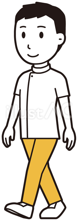  理学療法士男(黄)-073-全身 歩く,笑顔,理学療法士のイラスト素材