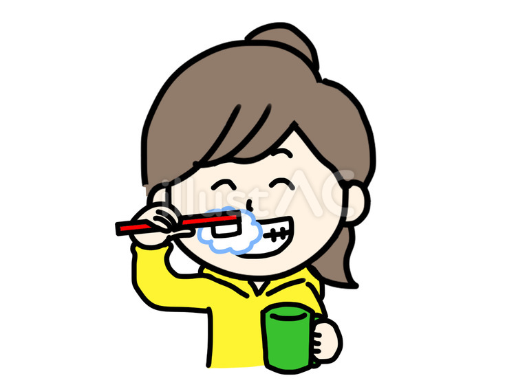 歯磨きする女性 歯磨き,歯ブラシ,女性のイラスト素材