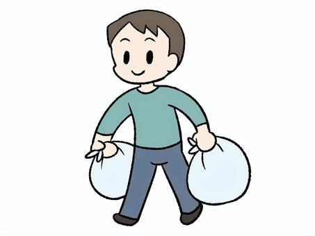 両手にゴミ袋持った男性 ゴミ捨て,ゴミ出し,ゴミ袋,ゴミ,捨てる,家事,掃除,人物,男性,ポリ袋のイラスト素材