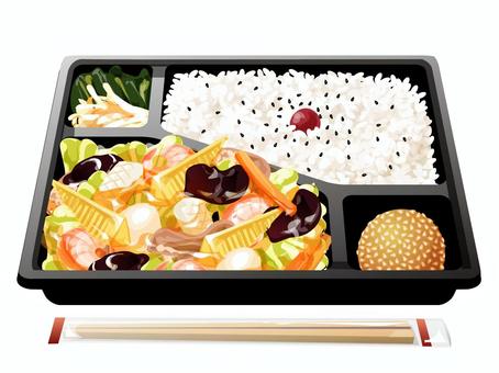 八宝菜弁当 八宝菜,弁当,昼食,中華料理,料理,食べ物,ご飯,梅干し,ごま,もやしのイラスト素材