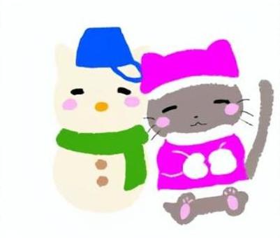 猫の雪だるま 猫,冬,雪だるまのイラスト素材
