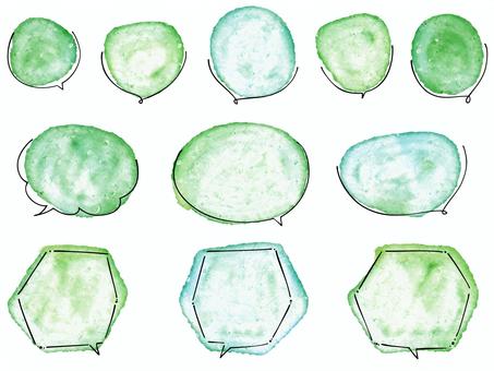 水彩のかわいいフキダシ　手描き 吹き出し,フキダシ,緑色,グリーン,グラフィック,水彩,フレーム,セット,バリエーション,手描きのイラスト素材