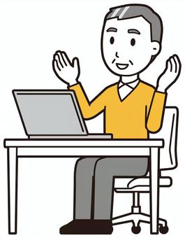 ニット中年男性(黄)-105-全身  ニット中年男性(黄)-105-全身 パソコン,おじさん,男性,中年,お父さん,パパ,シニア,ミドルエイジ,人物,かわいいのイラスト素材