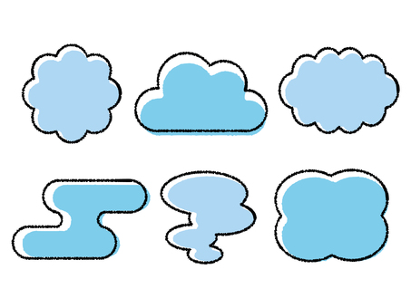 じわじわ線の色々雲型フレームセット01 フレーム,背景フレーム,枠,背景枠,雲型,雲のイラスト素材