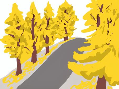 イチョウ並木 イチョウ,イチョウ並木,秋,落ち葉,紅葉,黄色,葉っぱ,道路,街道,樹木のイラスト素材