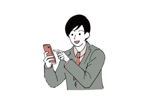 A man in a suit touching a smartphone, , JPG, PNG and AI