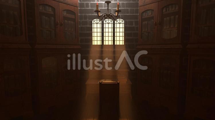 夕方の忘れられた王国の図書館 ファンタジー,書斎,本棚のイラスト素材
