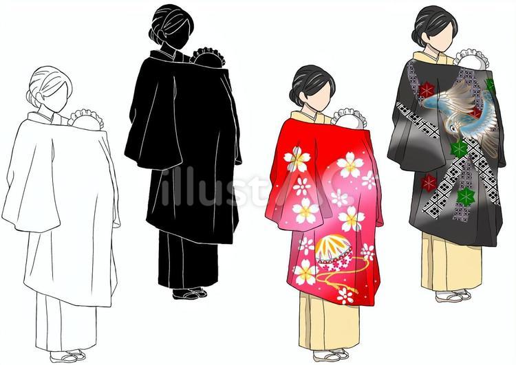 お宮参り、母親（線画） お宮参り,女性,母親のイラスト素材