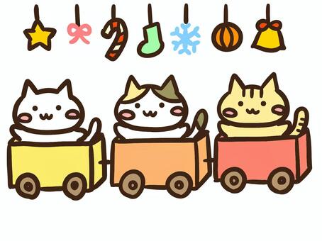 汽車でクリスマスパーティーを楽しむねこ達 クリスマス,メリークリスマス,パーティー,ねこ,汽車,子ども達,乗る,遊ぶ,飾り,オーナメントのイラスト素材