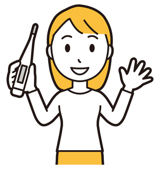  ロングヘア女性(黄)-441-バスト 体温計,女性,女の子,人物,かわいい,体温,基礎体温,治療,診察,病院のイラスト素材