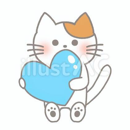 ハートを抱えた猫(ブルー)