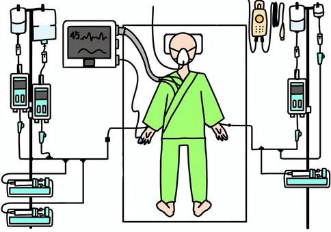 大量の点滴とズボンの患者 カラー 大量の点滴とズボンの患者 カラー 大量,輸液ポンプ,シリンジポンプ,患者,ベッド,入院,治療,点滴,カラーのイラスト素材