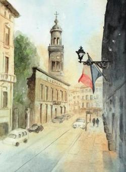 Watercolors, French street corners, landscape paintings, JPG Watercolors, French street corners, landscape paintings, landscape painting, street corner, construction, JPG