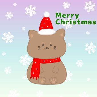 クリスマス 帽子とマフラーの猫 クリスマス,猫,帽子,マフラー,雪の結晶,文字入り,手書き,冬,かわいい,動物のイラスト素材