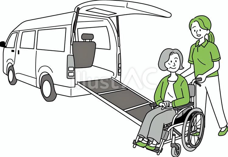 福祉車両 介護,ヘルパー,車いすのイラスト素材