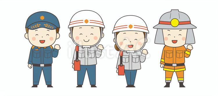ガッツポーズをする笑顔の消防士と救急隊員 消防士,消防,救急のイラスト素材