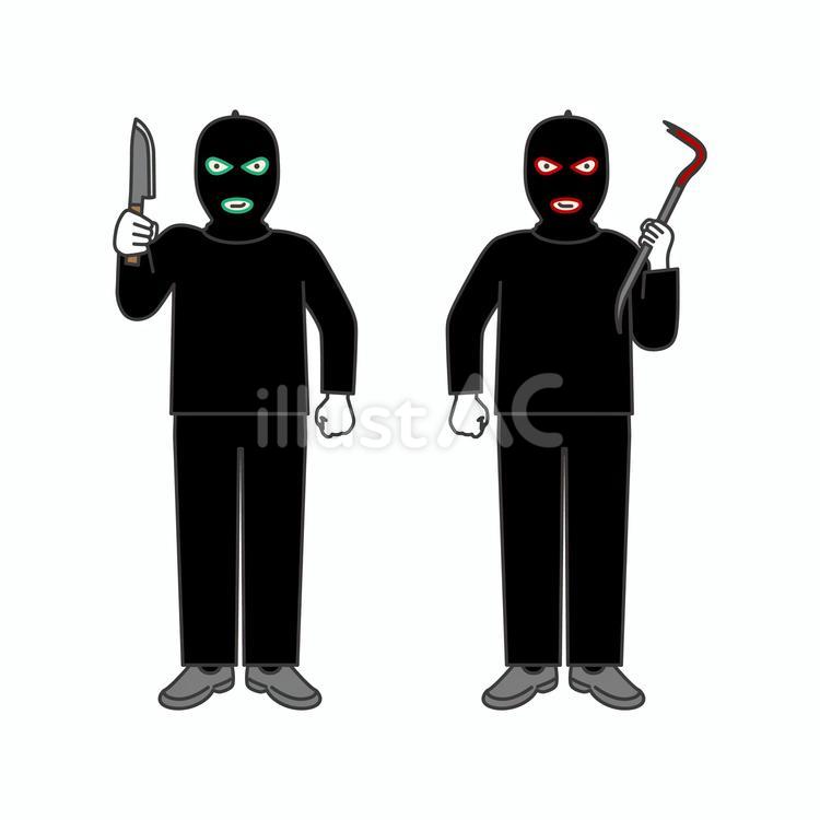 覆面マスクをした強盗・闇バイト犯人 強盗,押し入り強盗,空き巣のイラスト素材