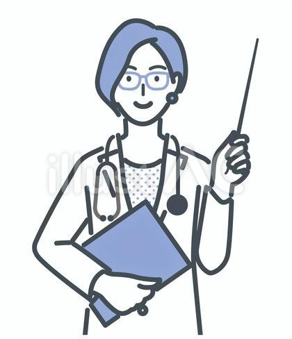 指示棒を持ち、説明する女性医師