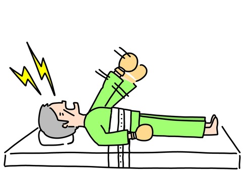 体幹ミトン抑制された男性患者　カラー 体幹,ミトン,抑制,ベッド,男性,患者,入院,精神科,カラーのイラスト素材