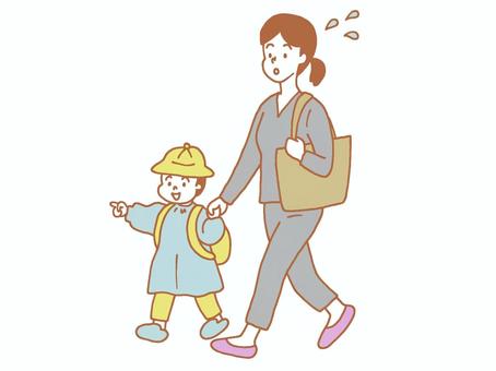 出勤前に子供を送るお母さん 出勤前,仕事,送る,送迎,子供,男の子,保育園,幼稚園,忙しい,急ぐのイラスト素材