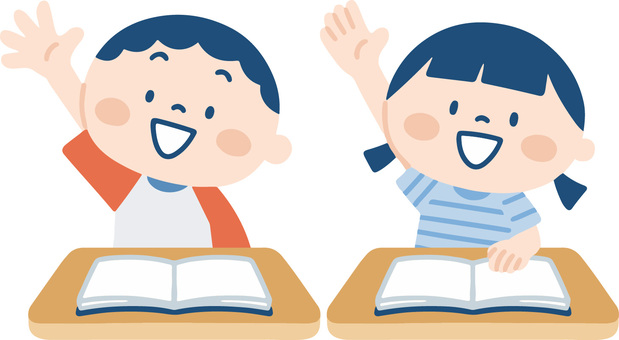 授業で手を挙げる子どもたち 挙手,手,挙げる,勉強,授業,学校,小学校,小学生,子ども,キッズのイラスト素材