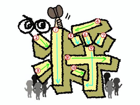 将　漢字　書き順あり 将,フォント,漢字,立体,文字絵,目,書き順,矢印,10画,可愛いのイラスト素材