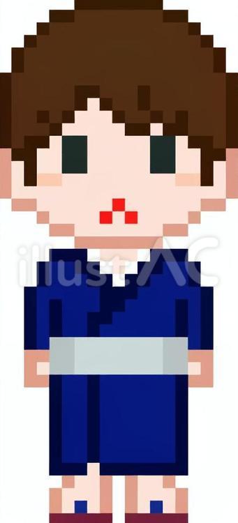 ドット絵のネイビー色の浴衣の男性です。 ドット絵,浴衣,シンプルのイラスト素材